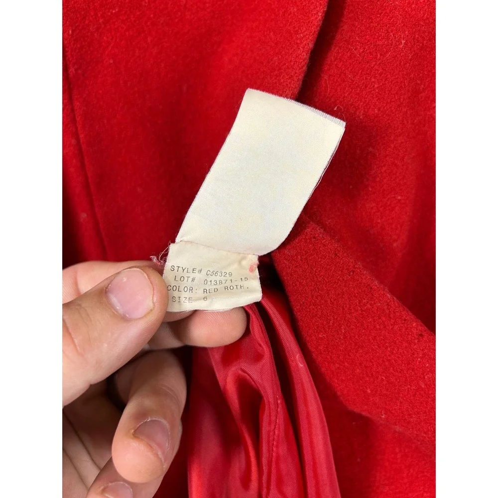 Vintage Holiday Rothschild Kids Size 6 Red Wool Hooded Faux Fur Trim Coat C56329